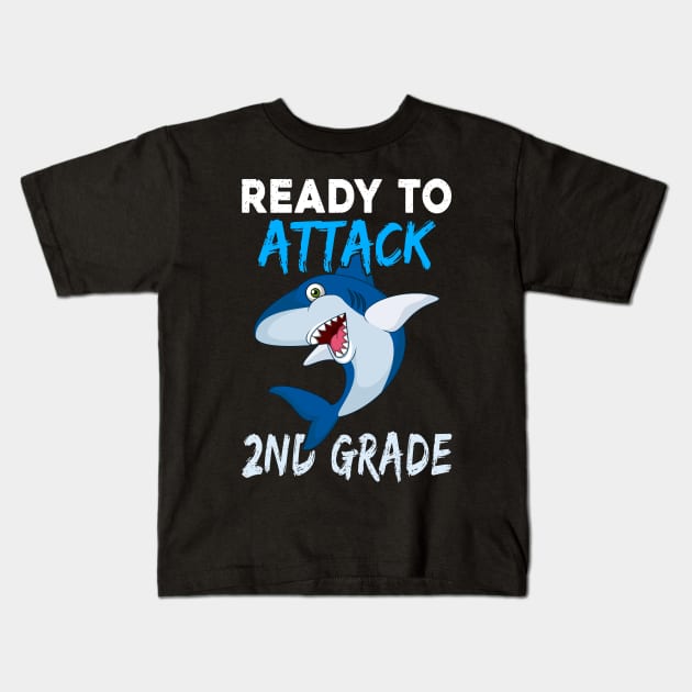 Shark Ready To Attack 2nd Grade Boys Back To School Kids Gift Kids T-Shirt by kateeleone97023